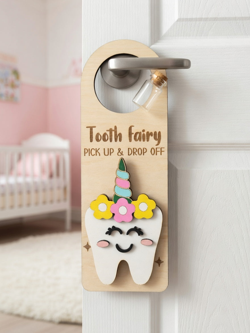 Tooth Fairy Door Hanger with Glass Vial & Official Receipt | Handmade UK Keepsake
