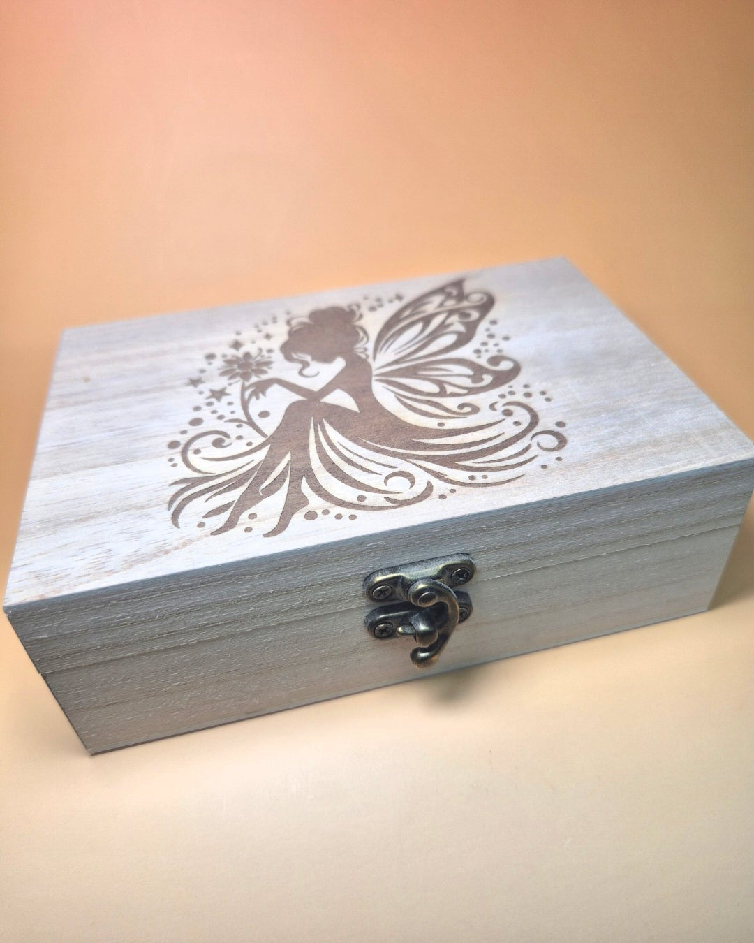 Handcrafted Laser-Engraved 'Whimsical Fairy' Wooden Keepsake Box