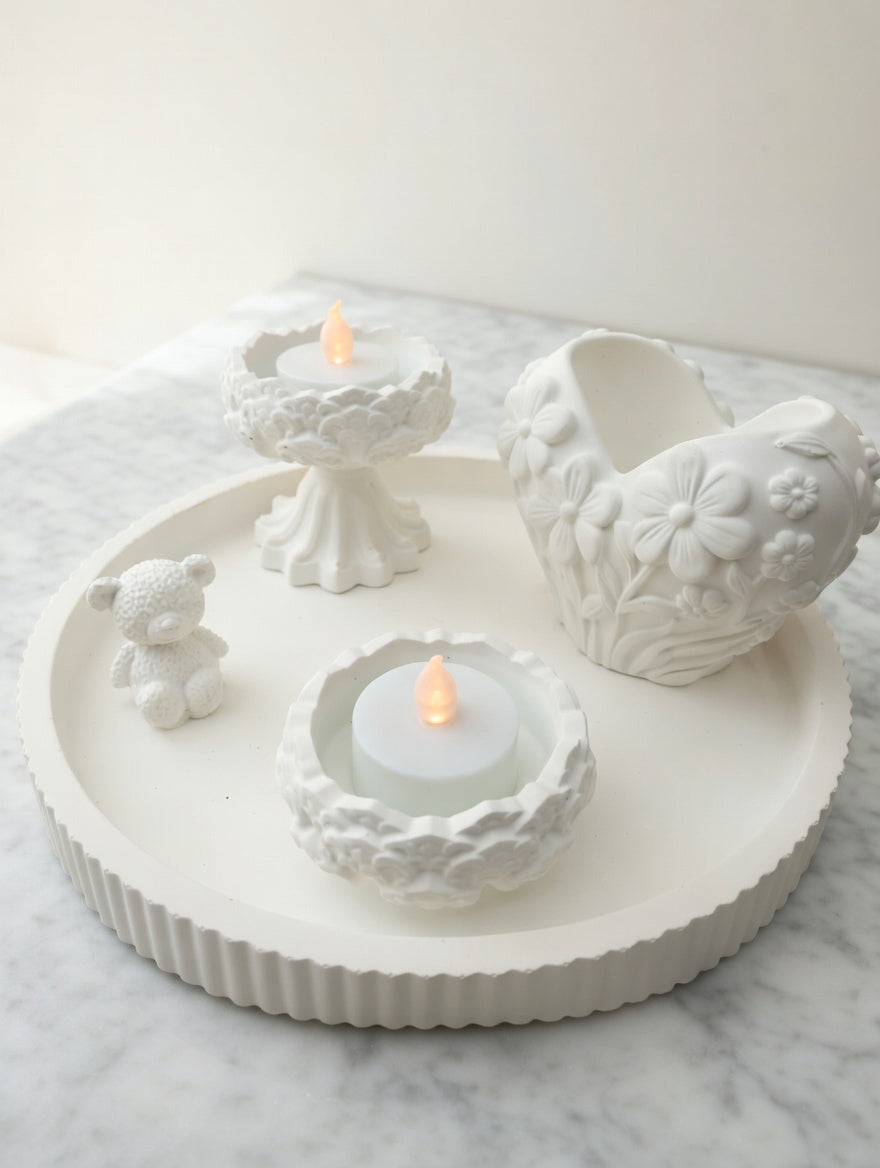 Handcrafted Jesmonite 'Pure White' Sanctuary Decor Set