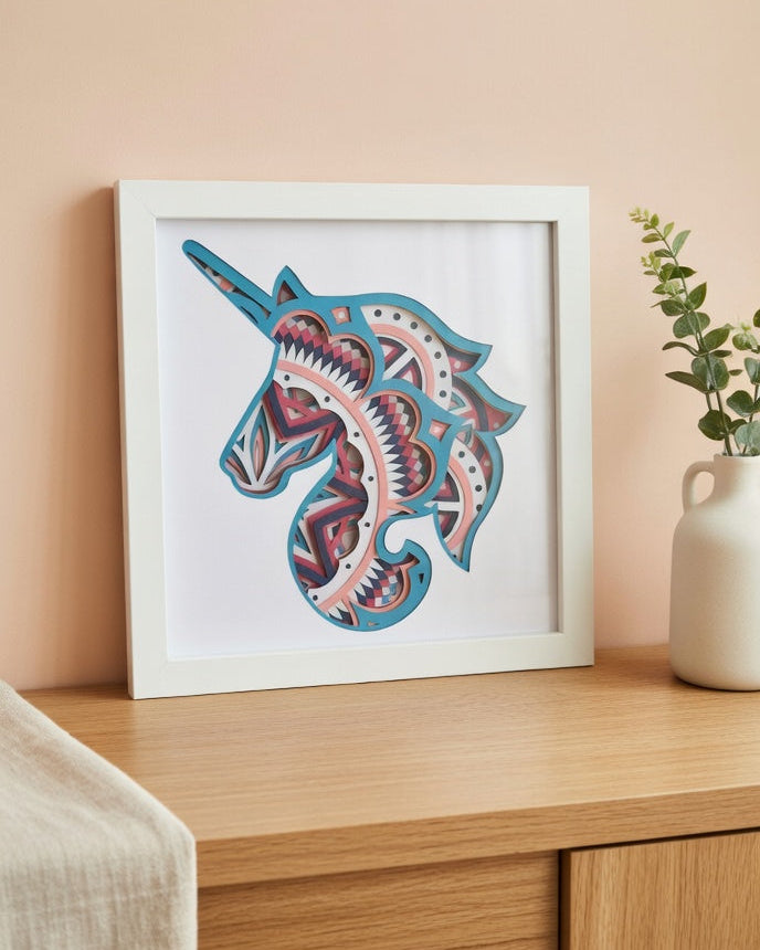 Handcrafted 3D Layered Unicorn Shadow Box