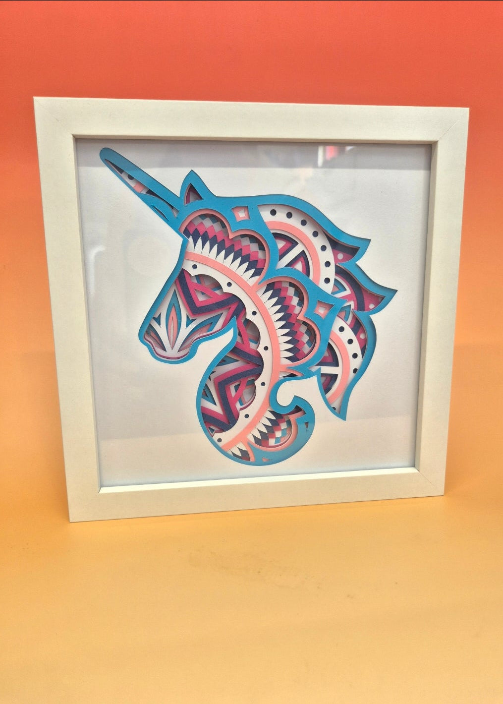 Handcrafted 3D Layered Unicorn Shadow Box