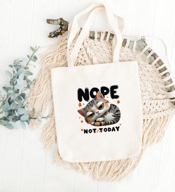 White Tote Bag Cat #1