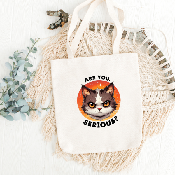 White Tote Bag Cat #5