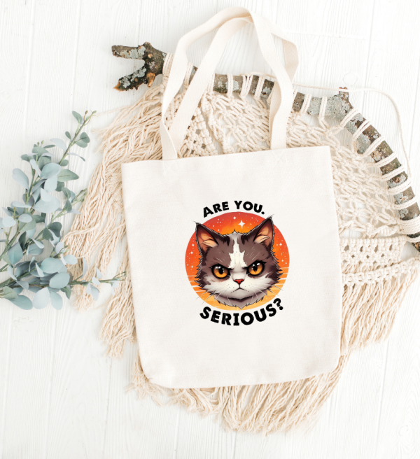 White Tote Bag Cat #5