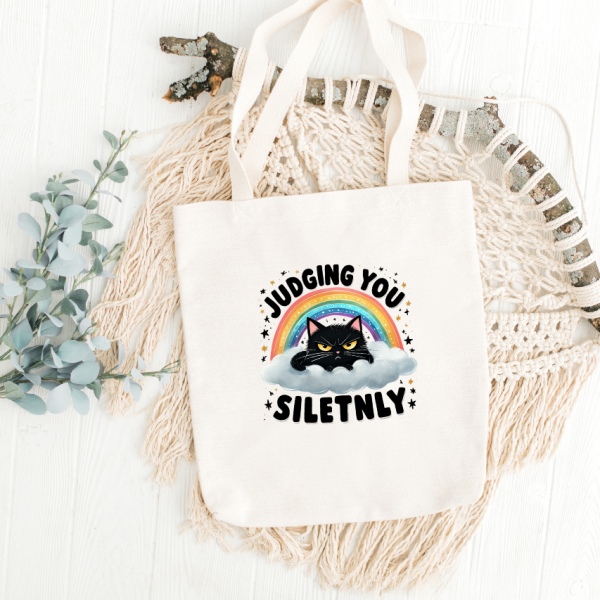 White Tote Bag Cat #6