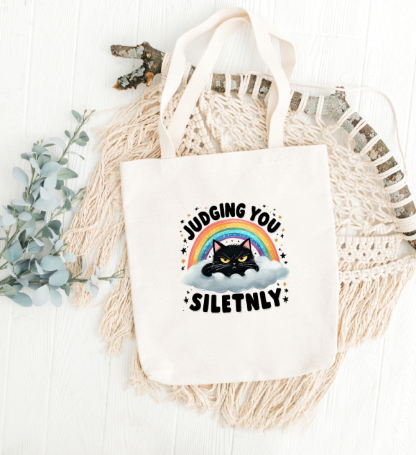 White Tote Bag Cat #6