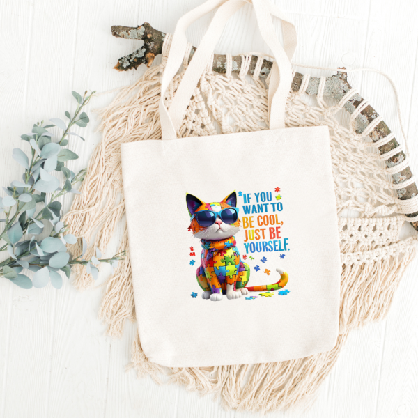 White Tote Bag Cat #7