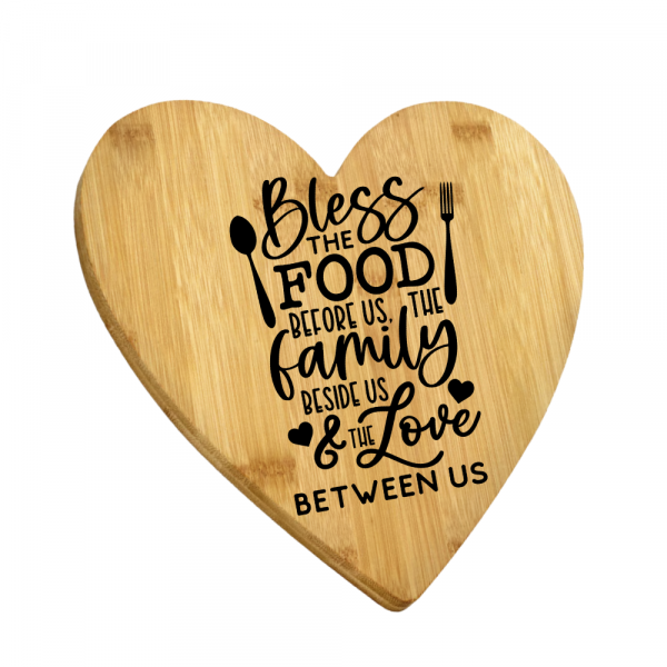 Engraved Heart Cutting Board - Bless The Food Before Us