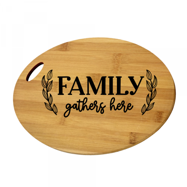 Engraved Oval Cutting Board - Family Gathers Here