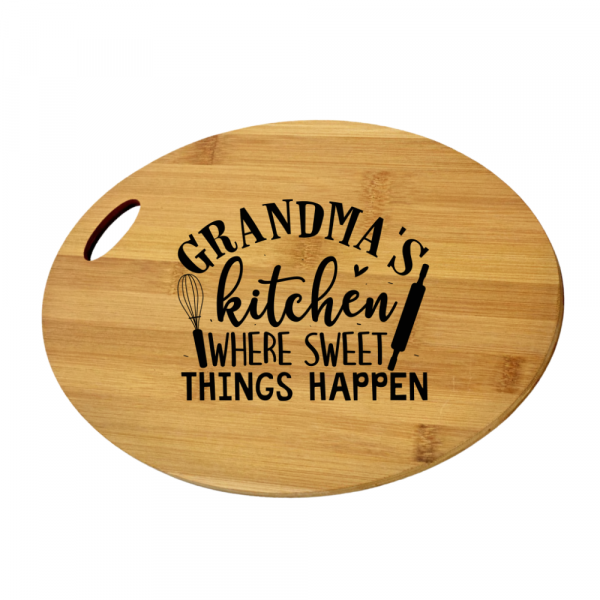 Engraved Oval Cutting Board - Grandma's Kitchen Where Sweet Things Happen