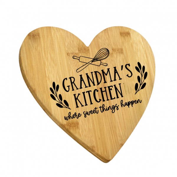Engraved Heart Cutting Board - Grandma's Kitchen Where Sweet Things Happen