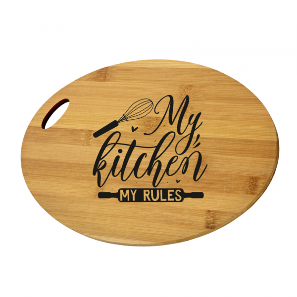 Engraved Oval Cutting Board - My Kitchen My Rules