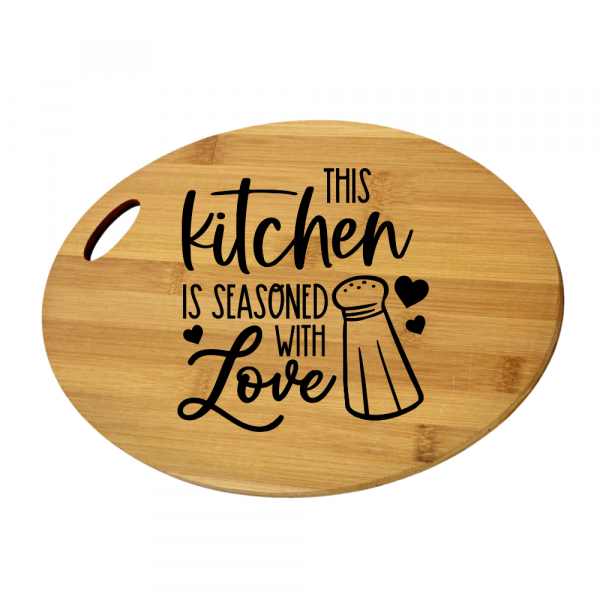 Engraved Oval Cutting Board - This Kitchen Is Seasoned With Love
